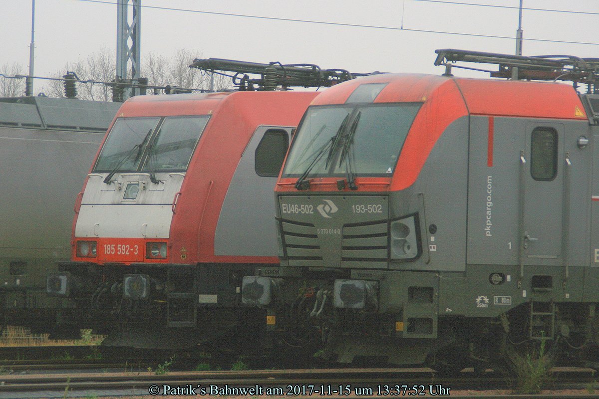 BRLL 185 592 & PKP Cargo EU46-502 abgestellt am 15.11.2017 in Hamburg-Hohe Schaar