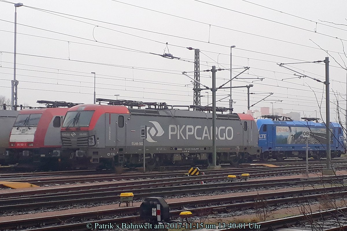 BRll 185 592, PKP Cargo EU46-502 & LTE 187 930 abgestellt in Hamburg-Hohe Schaar am 15.11.2017