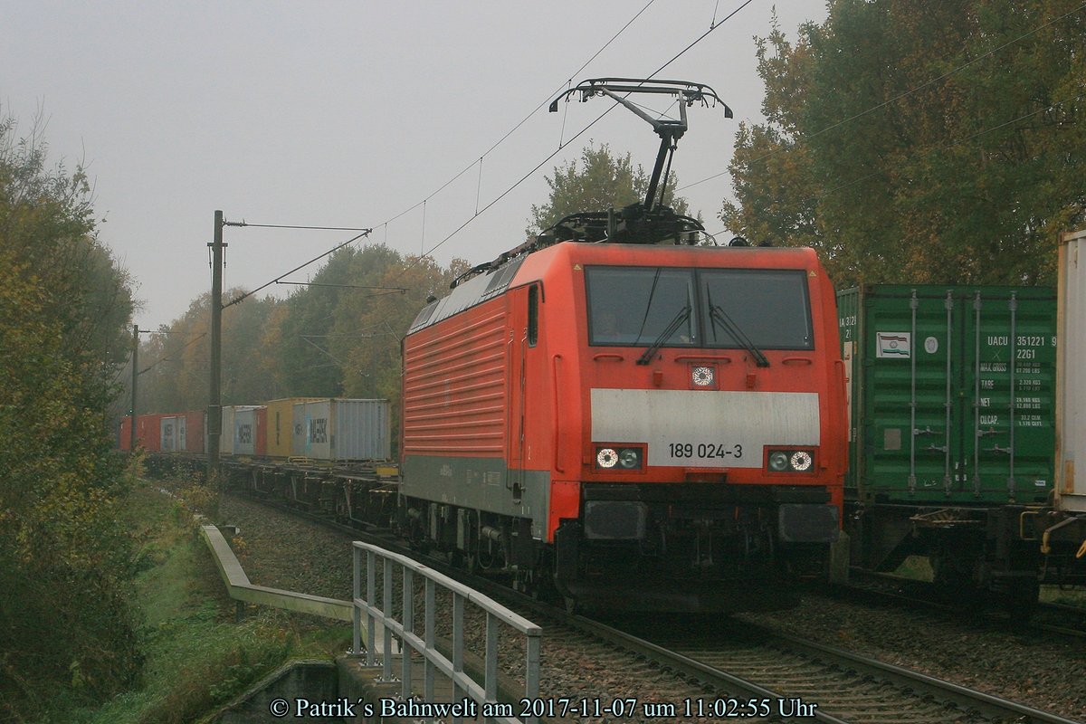 DB 189 024 mit leeren Containerzug am 07.11.2017 in Hamburg-Moorburg
© Patrik´s Bahnwelt